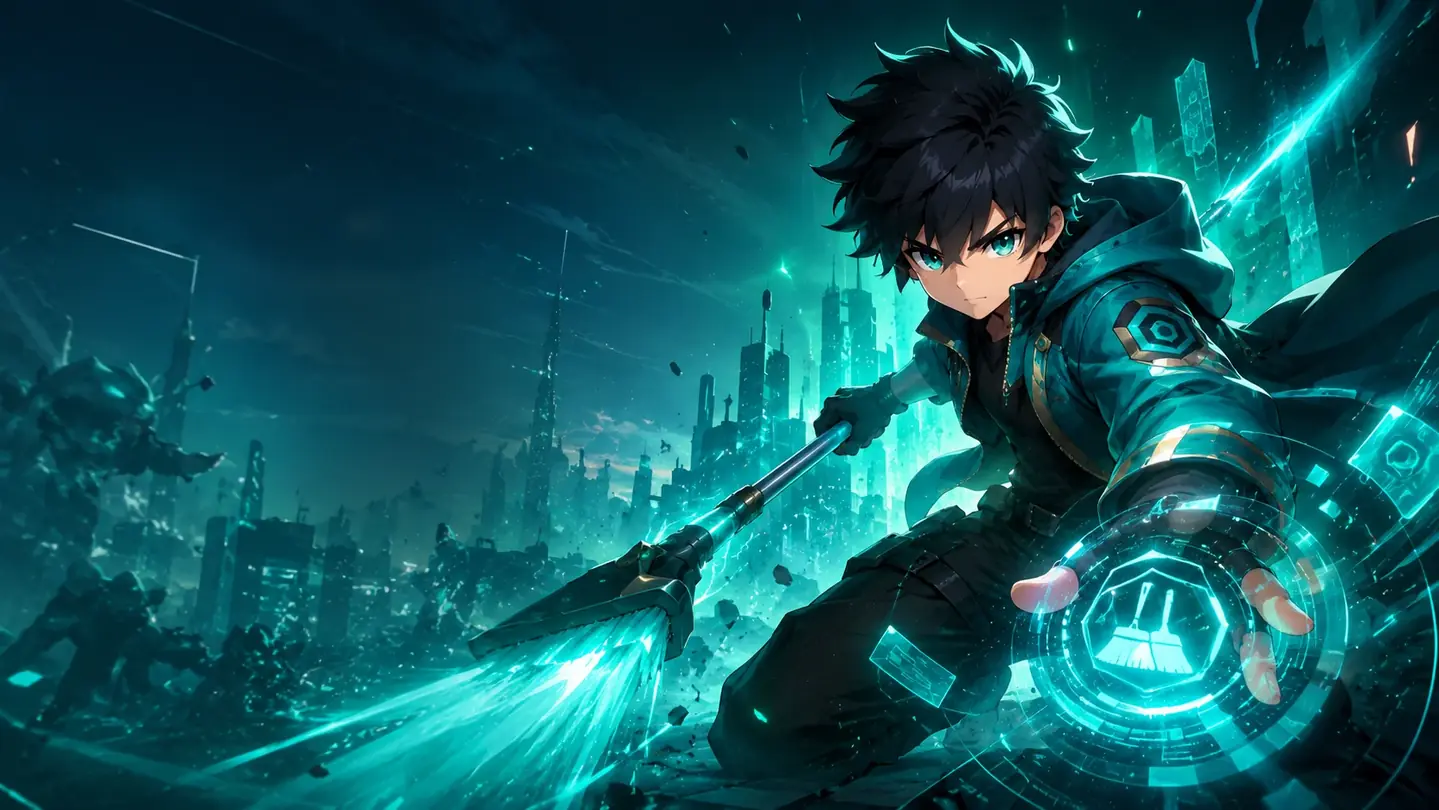 PRIME CLEANING CREW character artwork in a neon interface